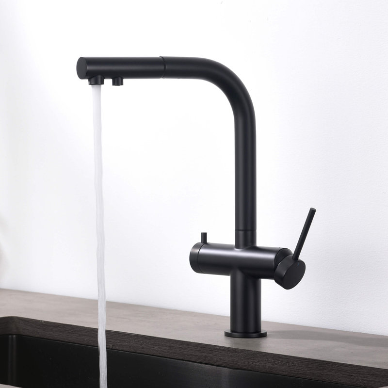 KIBI Circular 2-in-1 Single Hole Pull Out Kitchen Faucet, Matte Black