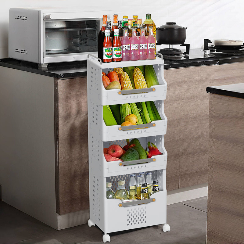 4-Tier Rolling Storage Cart with Wheels, Large Capacity Kitchen Cart