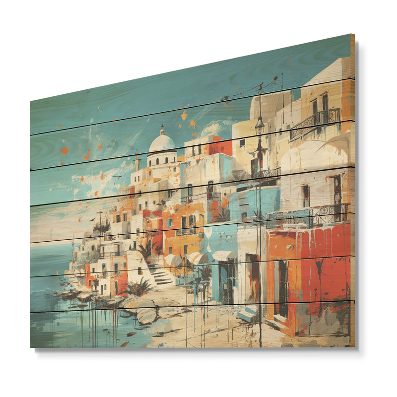 Colorful Santorini Greece Landscape II - Santorini On Wood Print, 30" H x 40" W x 0.78" D
