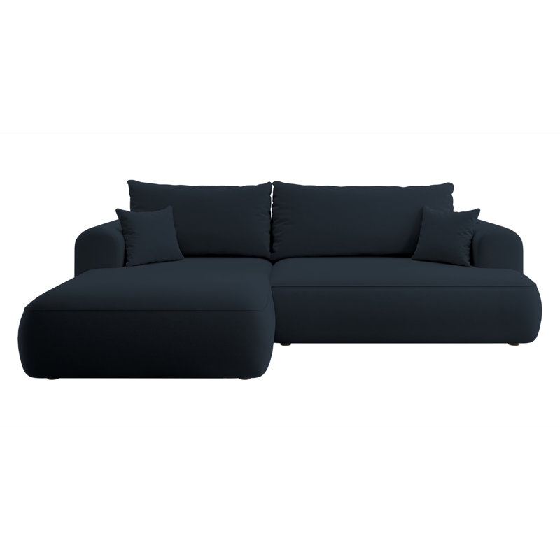 Alija 3 Seater Velvet Sofa & Chaise, Left Hand Facing, Dark Blue