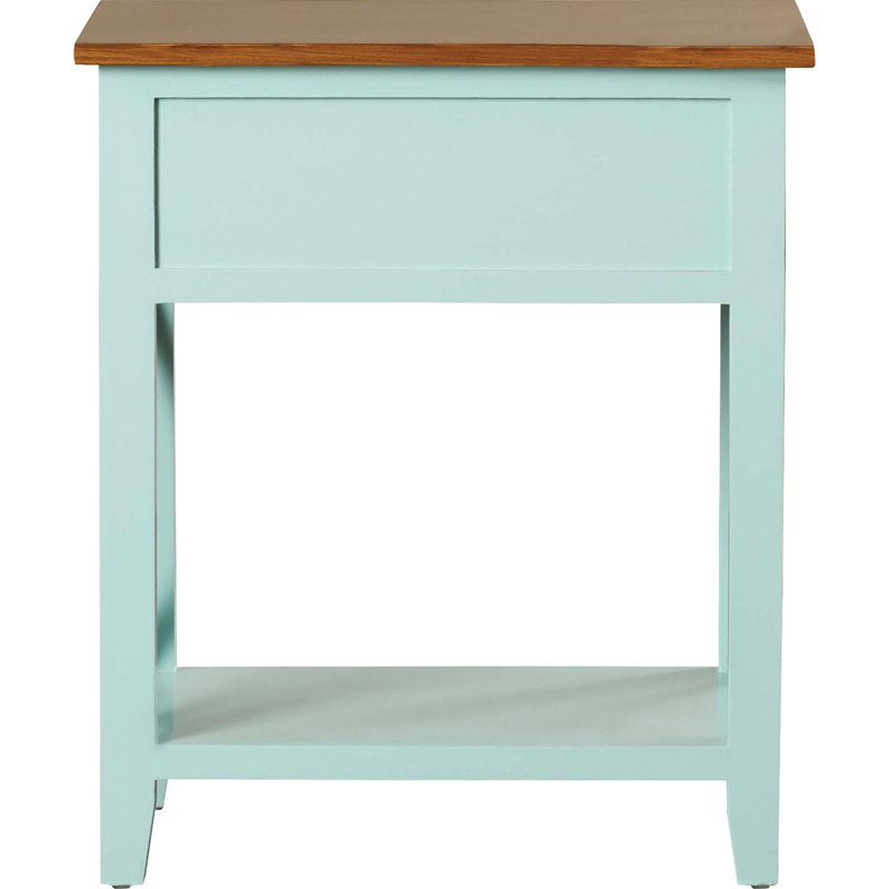 75.44 cm W Solid Wood Bedside Table, Aqua