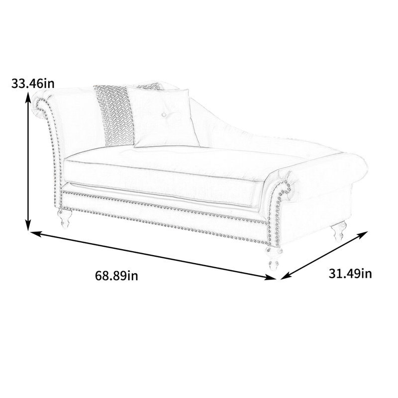 Chaise longue rembourrée confortable en coton et lin, Rose, Accoudoir à gauche (vu de face)