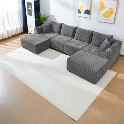 Compression Sectionals Corduroy 130 Inch Modern Deep Seat Home Sofa