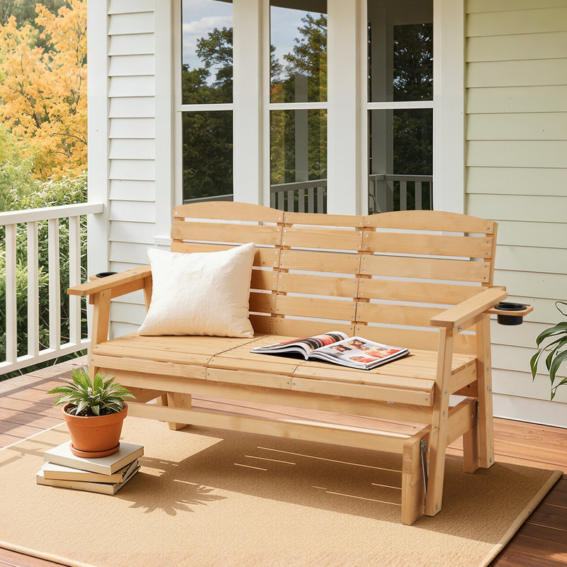 Fauteuil oscillant d'extérieur avec porte-gobelets, chaise de jardin et de parc, banc de véranda toutes saisons