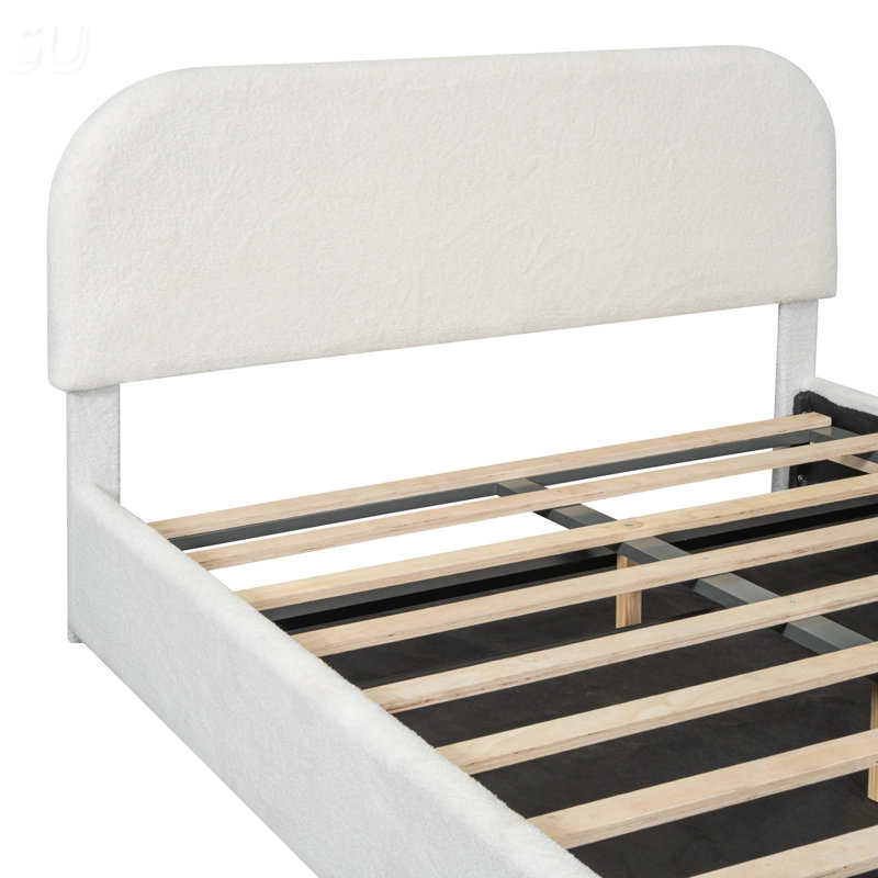 Lit plateforme tapissier Teddy, Blanc, Grand lit