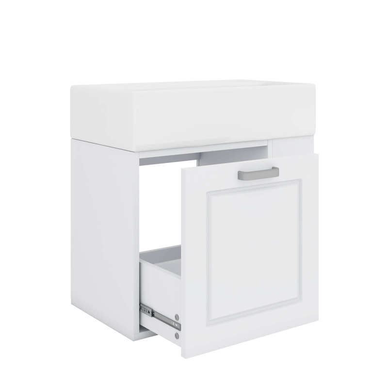 Meuble-lavabo de 21,8 po avec lavabo, armoire flottante murale, grand tiroir et tablette réglable, Blanc