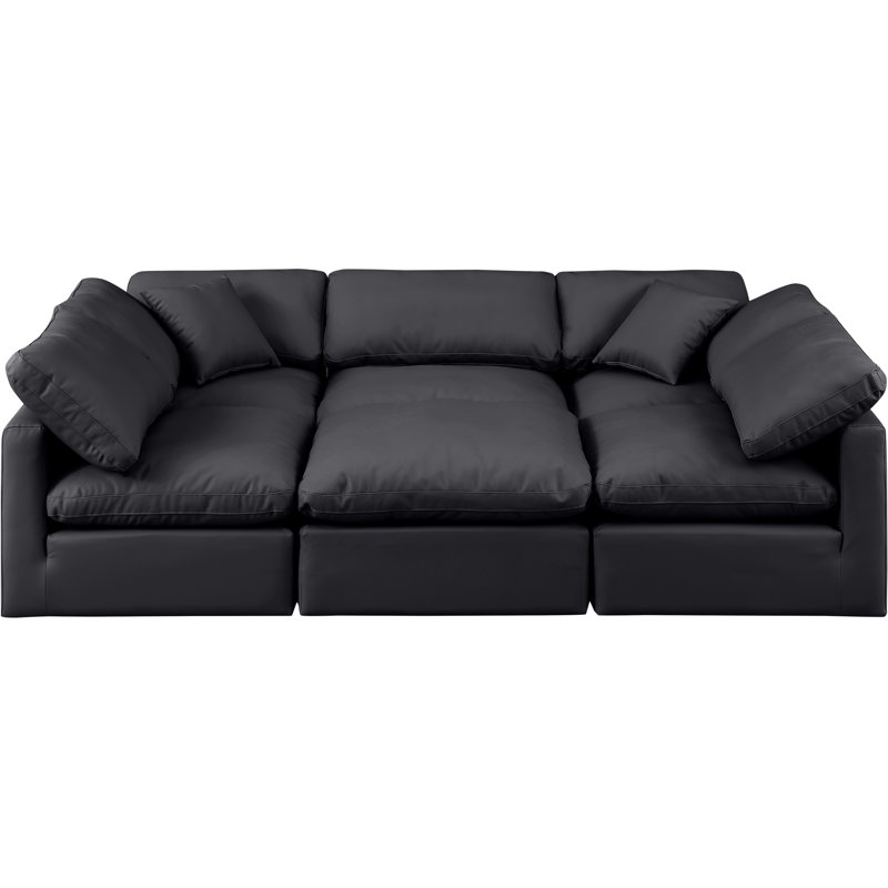 Itala Upholstered U-Shaped Sectional Reversible, Black Vegan Leather