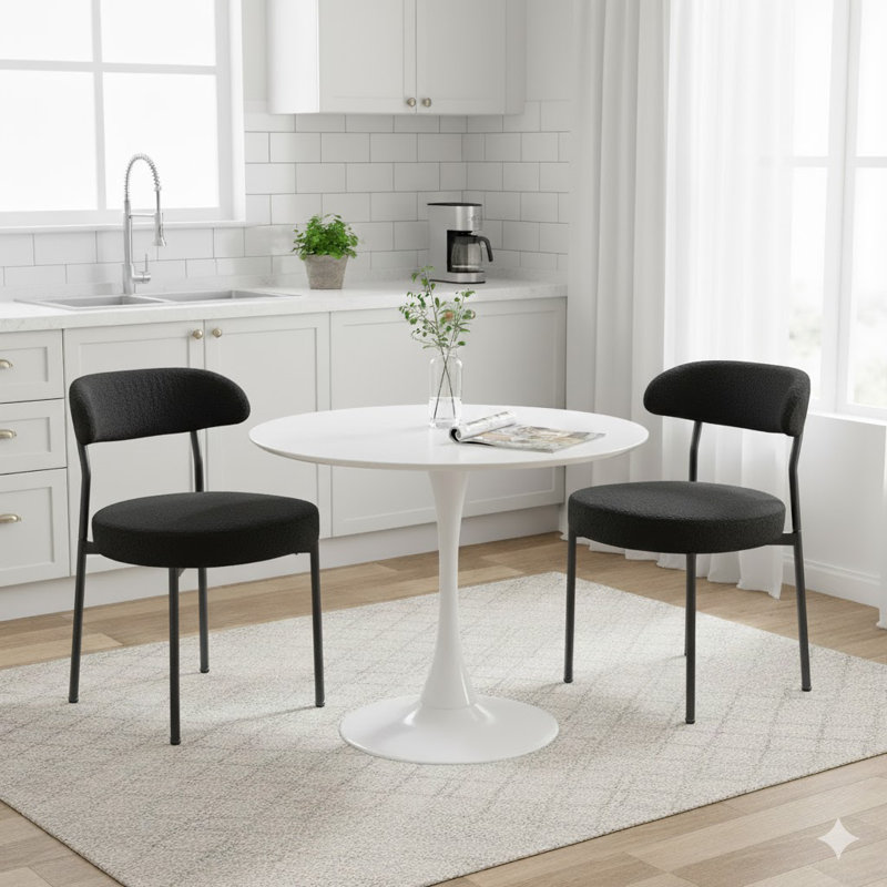 Round Dining Table Sets With 2 Chairs, Black/Black, White