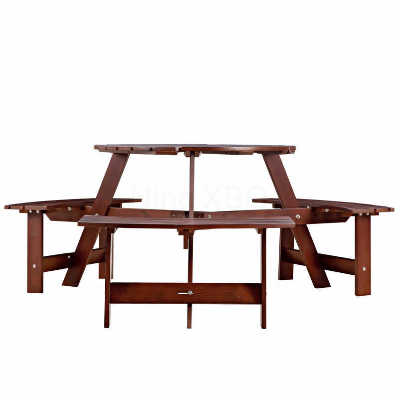 Ensembles de salle à manger d'extérieur pour 6 personnes Floden avec 3 bancs incurvés, plateau de table rond et trou pour parasol