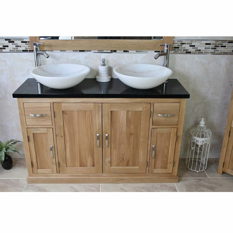 Decarlo 1230 mm Freestanding Double Vanity with Vessel Stone Basin, White
