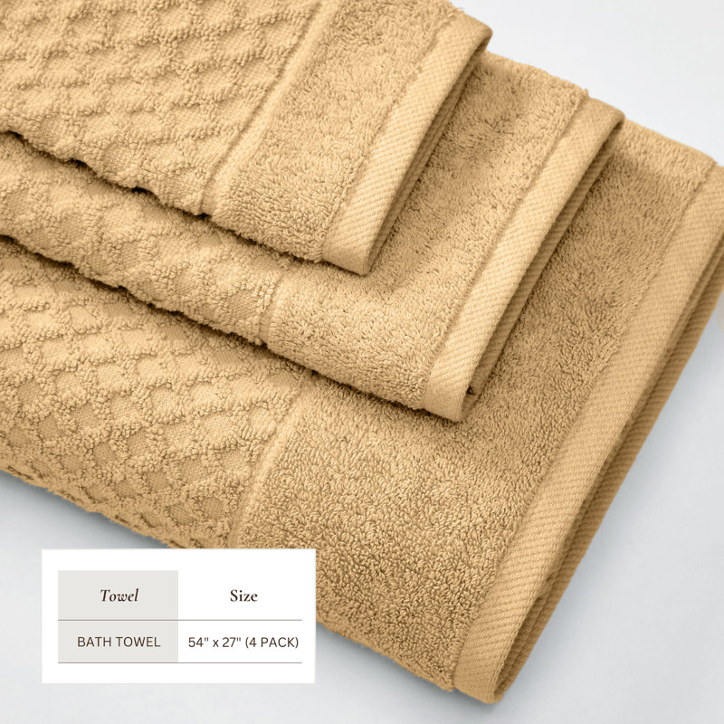 Ensemble de serviettes 100% coton ultra doux et absorbant, Sable, Serviettes de bain - paquet de 4