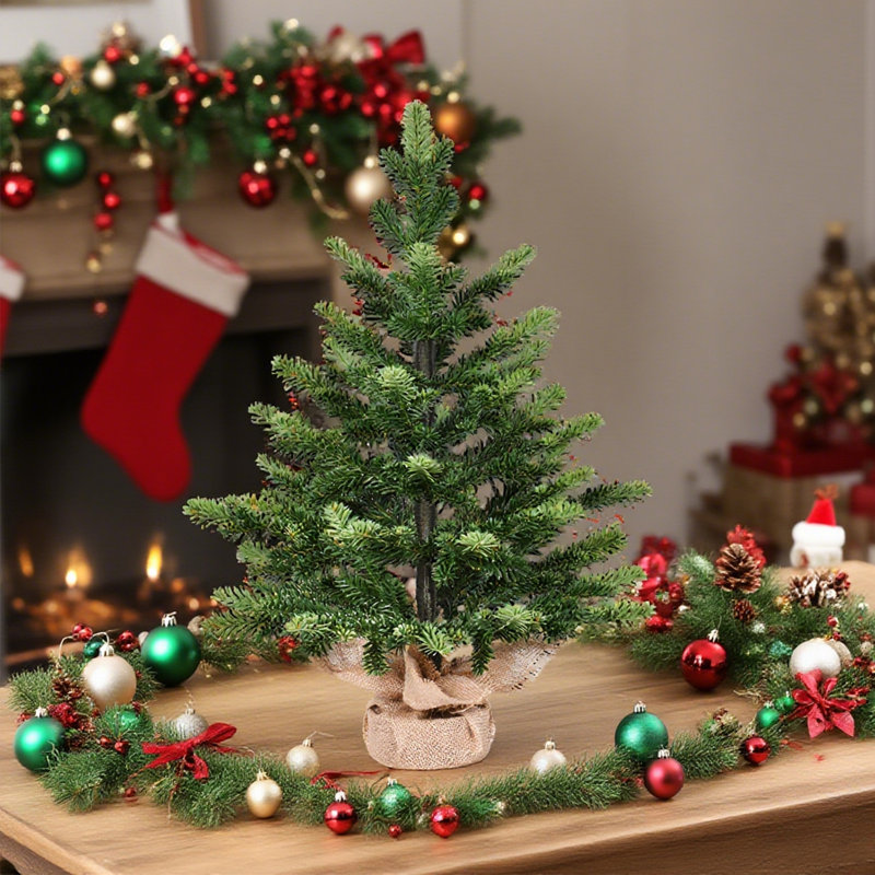 Arbre de Noël de table en PE 2 pi avec 230 pointes, mini arbre vert réaliste avec base en plastique
