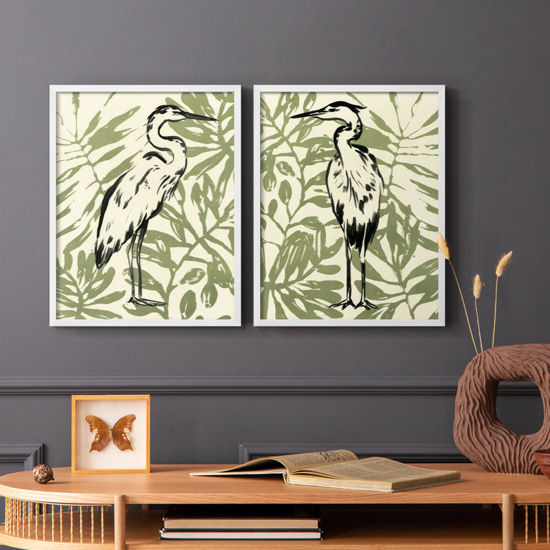 «Retro Parlor Heron I», reproduction encadrée de qualité supérieure - prête à être accrochée - aucun clou requis - aucun clou requis