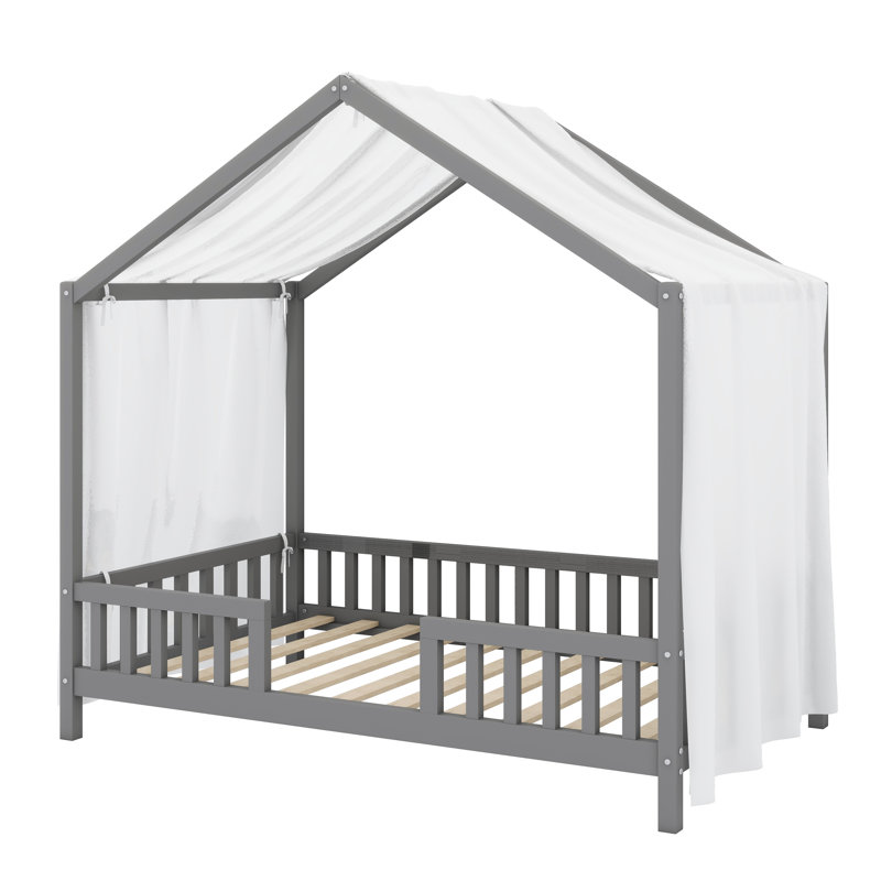 Playhouse-Themed Children's Bed with Integrated Canopy and High Barriers, Twin
