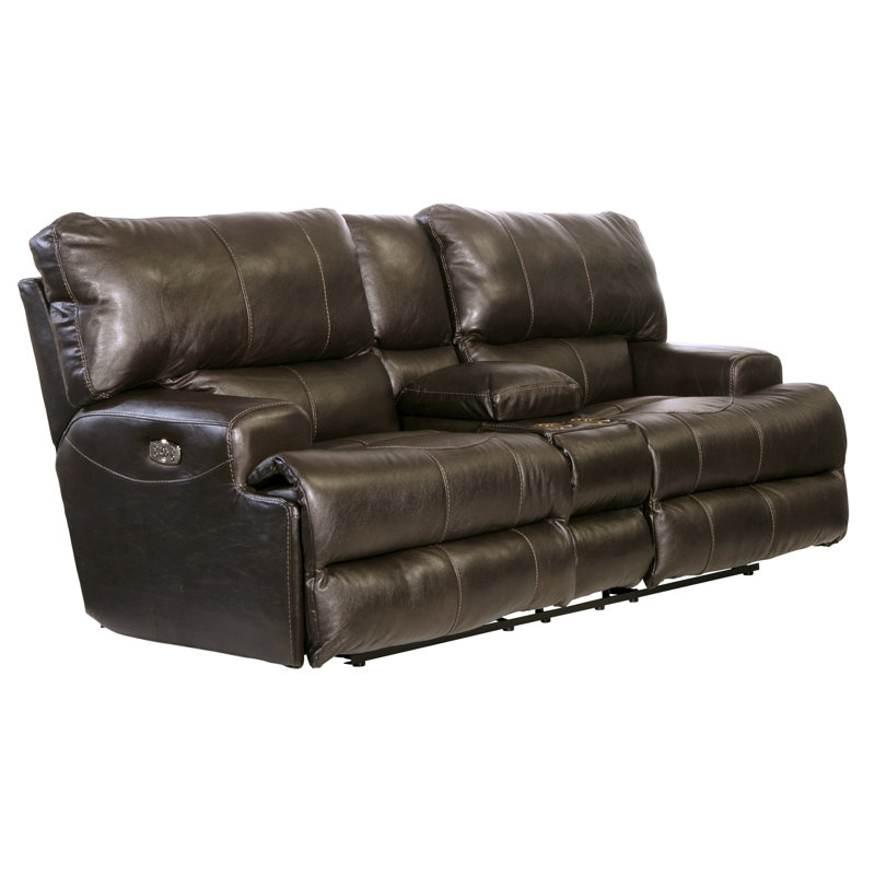 Anjuman 89" Leather Match Pillow Top Arm Reclining Loveseat, Power, Yes, Steel Leather Match