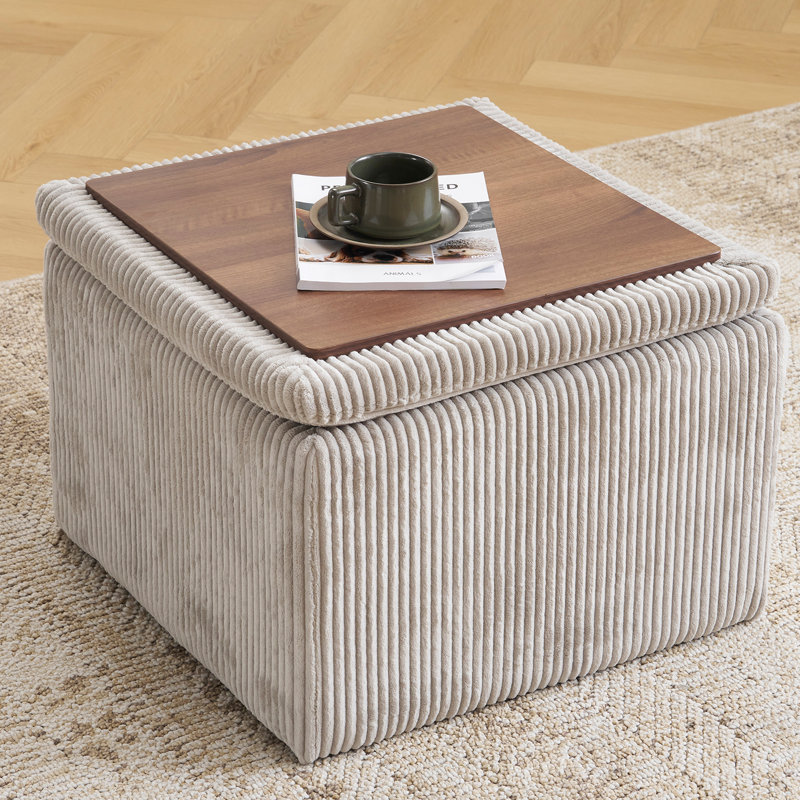 Repose-pieds cubique avec rangement, repose-pieds multifonctionnel, beige, Gris, Velours côtelé