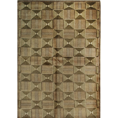 Brown Hand-Knotted Wool Framed Triangles Geometric Modern Contemporary Carpet Rug