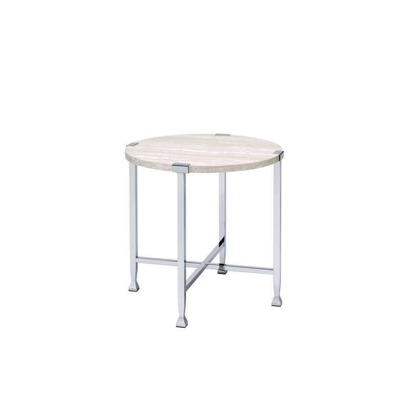 Table de bout en chêne blanc et finition chromée