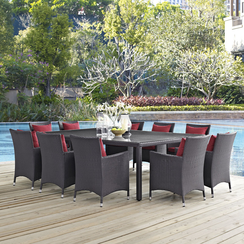 Ensemble repas d'extérieur 11 pièces avec coussins Convene, Rouge