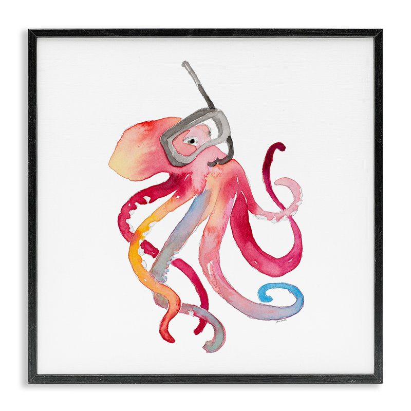 «Snorkel Mask Octopus Giclee Art» par Lanie Loreth, H 12 po x l 12 po, Giclée encadrée noir minuit