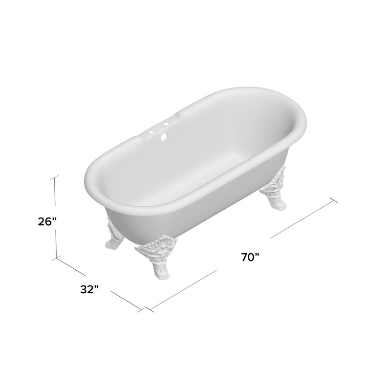Janeese 70'' x 32'' Soaking Cast Iron Bathtub, Antique Bronze, White Interior with White Exterior