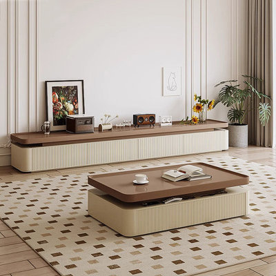 Simple Cream Style TV Cabinet Coffee Table Set