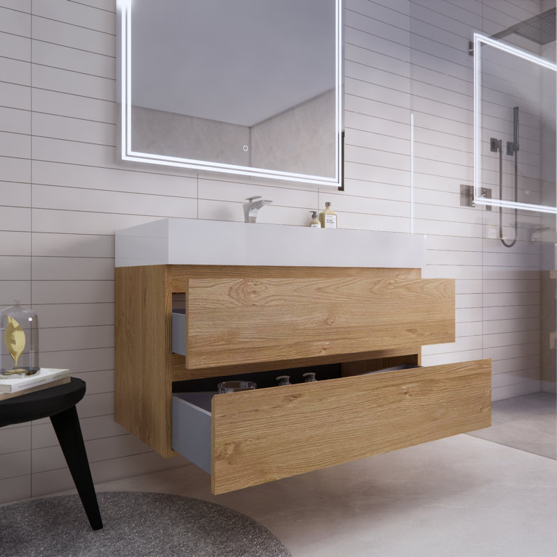 Babajide 42'' Single Bathroom Vanity with Acrylic Top, New England Oak