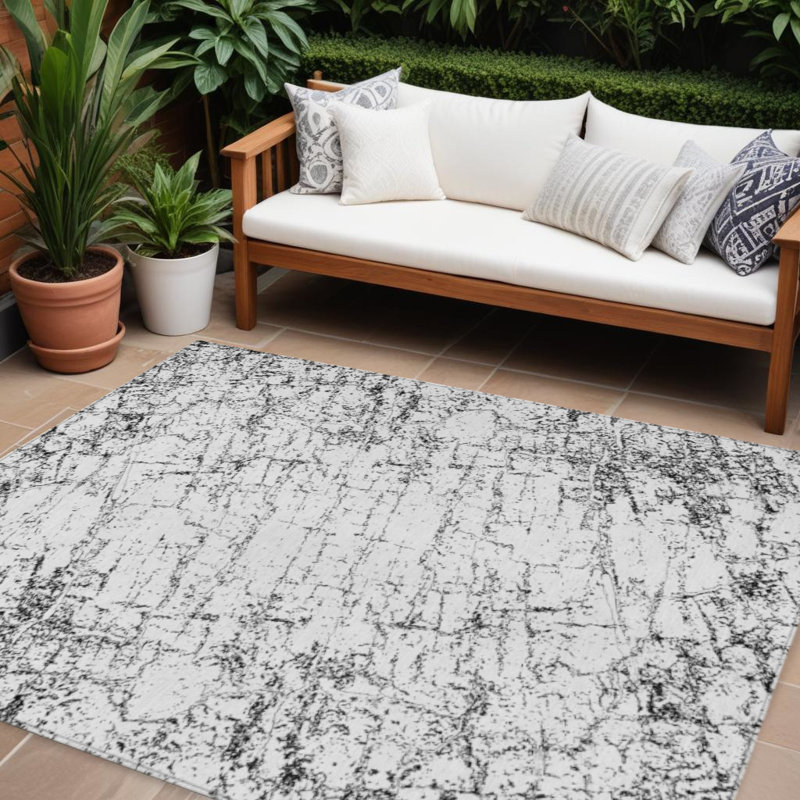 Tapis intérieur lavable abstrait 8 pi x 10 pi blanc
