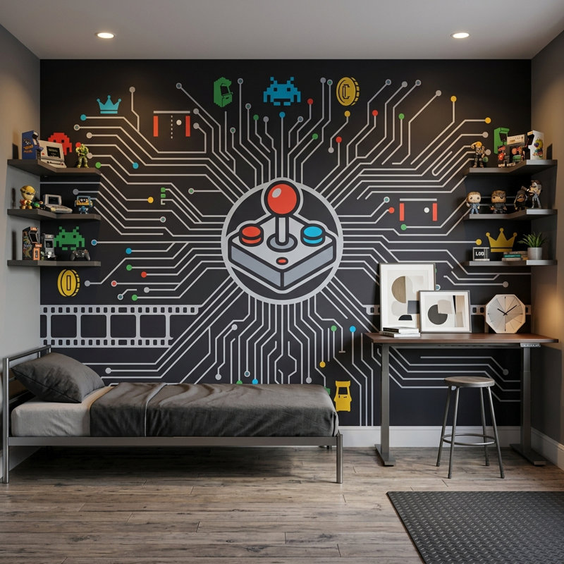 Décoration murale de style rétro Mid-Century, Peler et coller, 200 po x 120 po