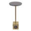 Élégante table de bout étroite avec surface en pierre et base cubique - table d'appoint sculpturale pour salon raffiné - 24 po, blanc et or