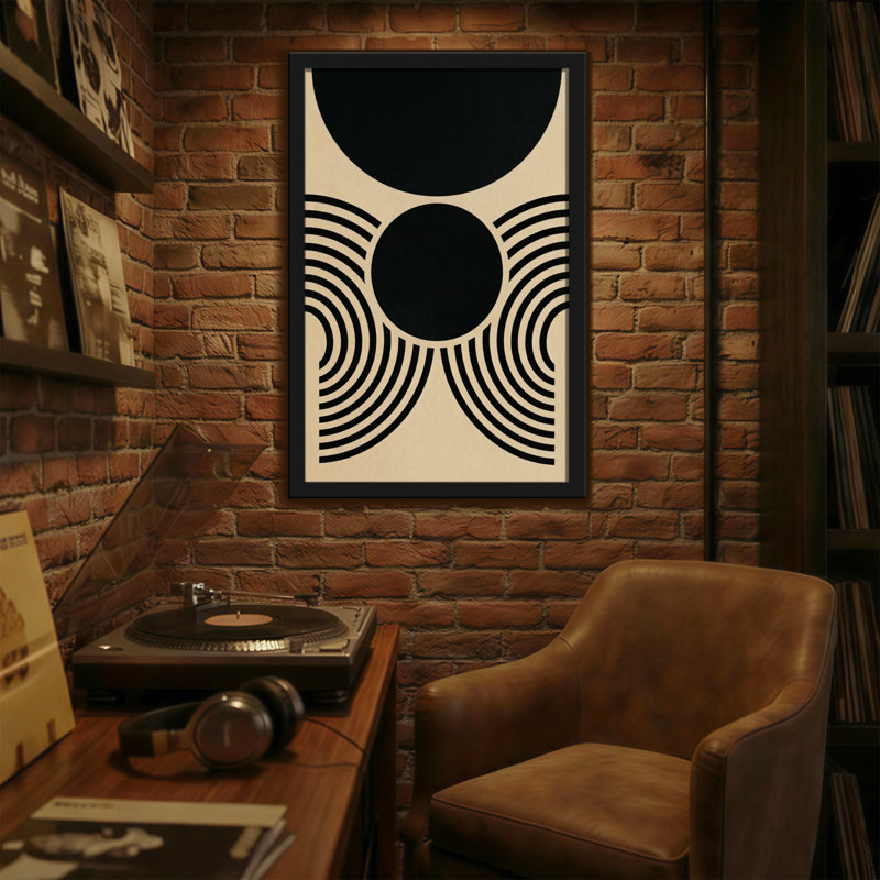 Motif de cercle abstrait géométrique noir et or, H 18 po x l 12 po