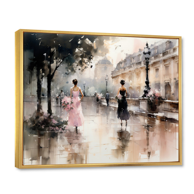 Impression sur toile Fashion Impressionist Elegance I, Reproduction avec cadre flottant, H 24 po x l 32 po, Doré