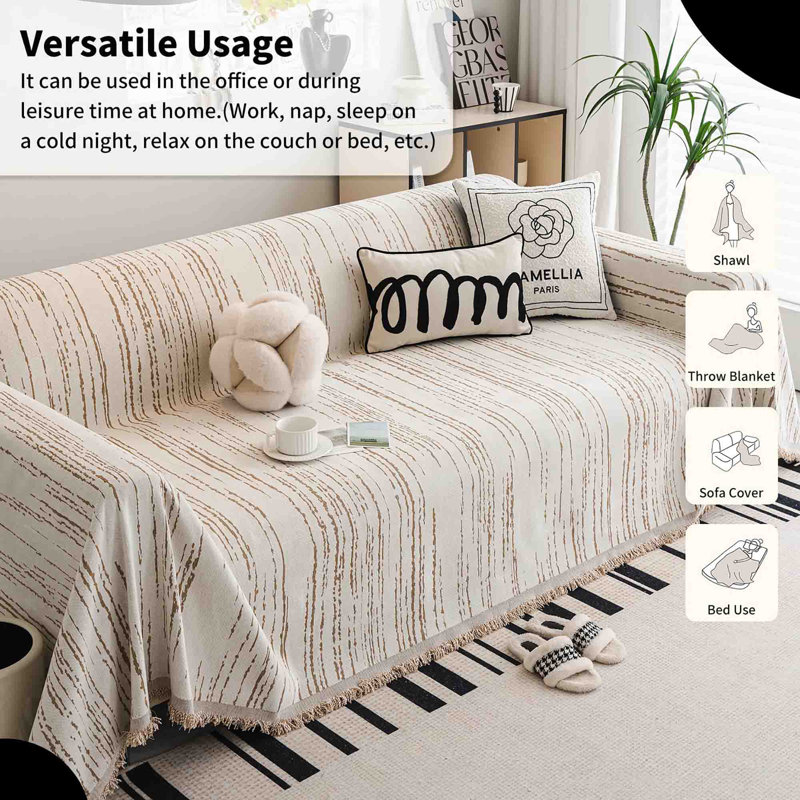 ‎Chenille Sofa Slipcover, Khaki