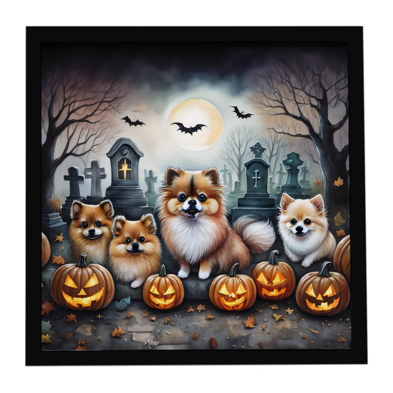 «Pomeranian Spooky Halloween», reproduction d'art encadrée