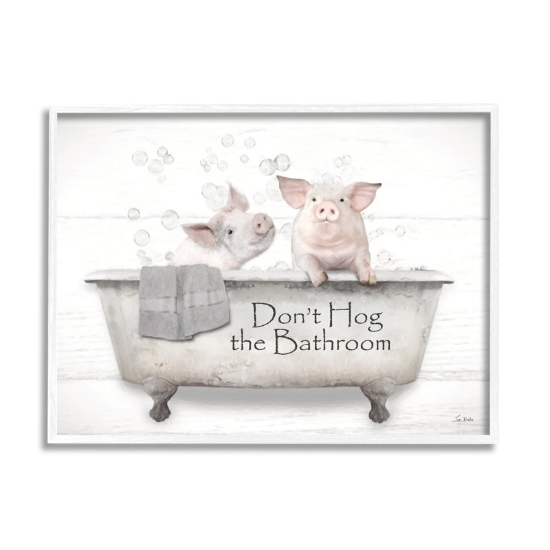 Az-257 - Cochons de salle de bain avec cadre Az, H 16 po x l 20 po x P 1,5 po, Giclée encadrée blanc bord de mer