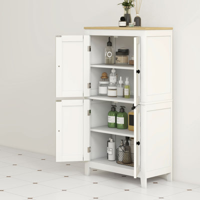 Bathroom Cabinet, Bathroom Floor Cabinet with Adjustable Shelves, Freestanding Storage Cabinet with Doors, White