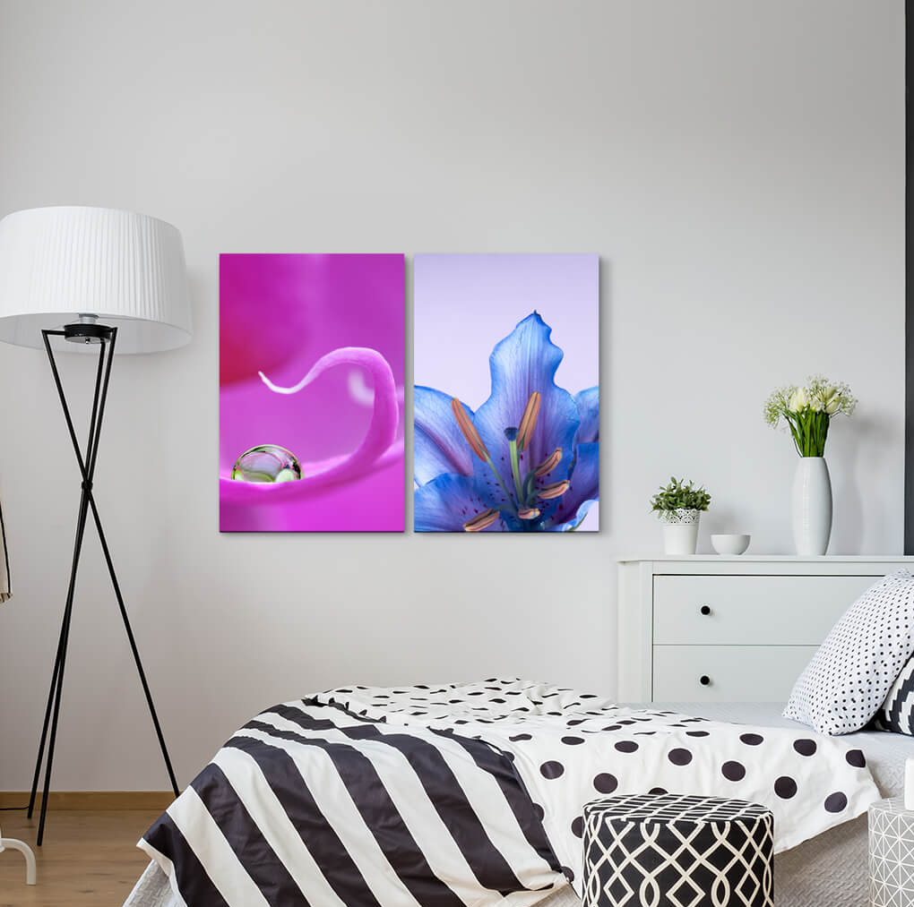 2-tlg. Leinwandbilder-Set - Fotografie „Orchids Water Drops Flowers Lily Pink Harmonious”