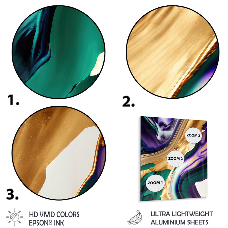 Décoration murale moderne en métal mauve, vert et doré, H 20 po x l 12 po