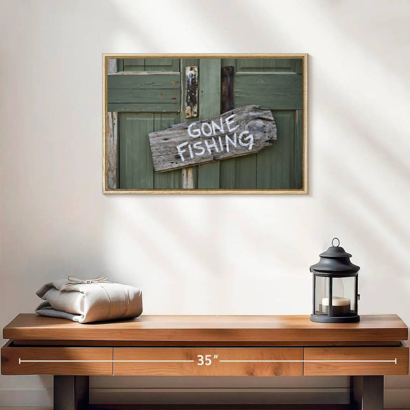 Panneau de pêche rustique, 19 po x 13 po, Cadre flottant en bois naturel