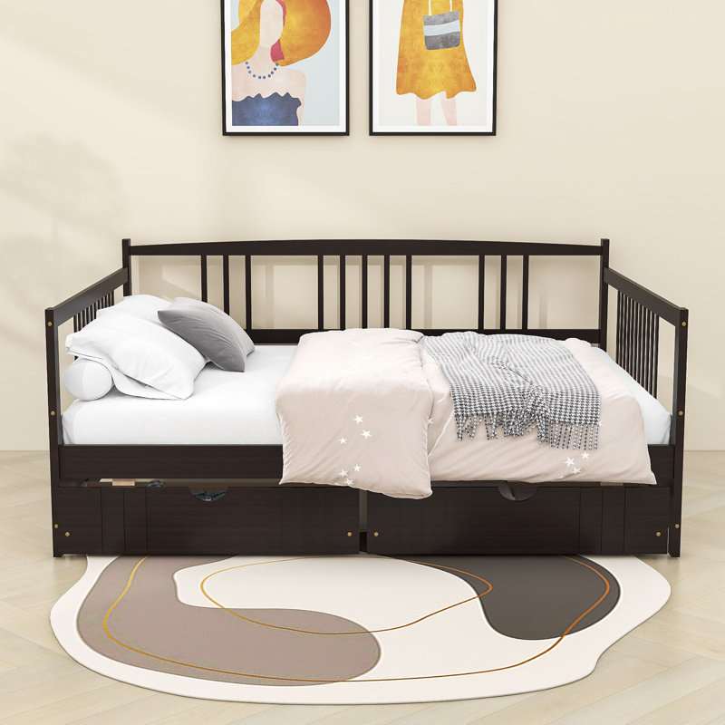 Wooden Daybed with 2 Drawers, Espresso, Full