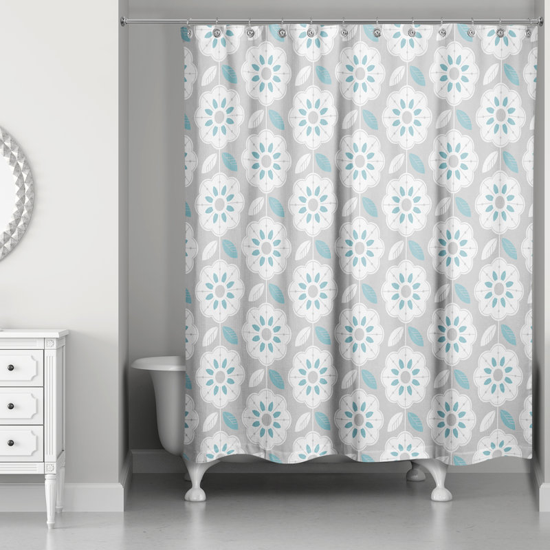 Rideau de douche simple à motif floral, Gris / bleu sarcelle