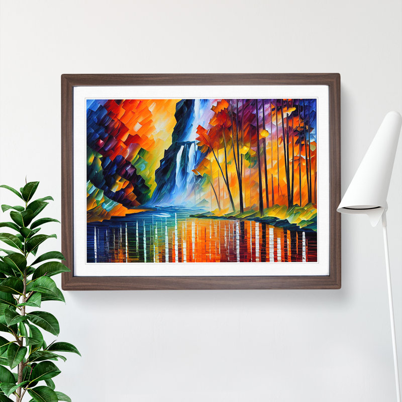 Glimmering River Waterfall - Framed Print, 34cm H x 46cm W x 2cm D, Walnut