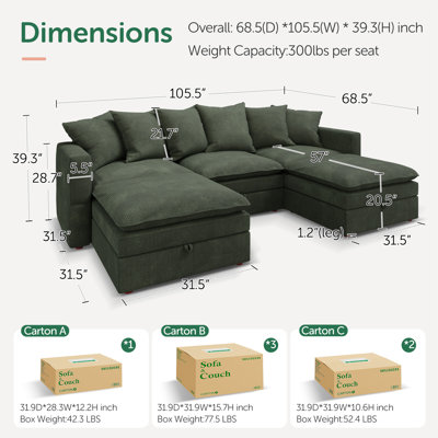  Wynter U-Shaped Corduroy Modular Sectional with Storage