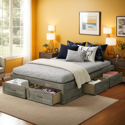  Platform Bed with 6 Storage Drawers - Modern Low-Profile Design & 350 lbs Capacity
