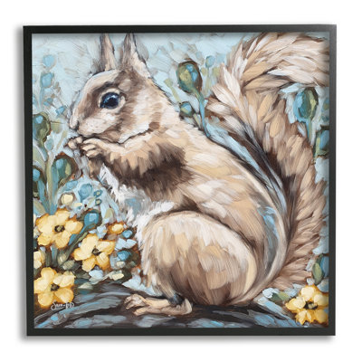 «Squirrel Forest Flower Blossoms» par Sara G. Designs - peinture à cadre flottant sur bois