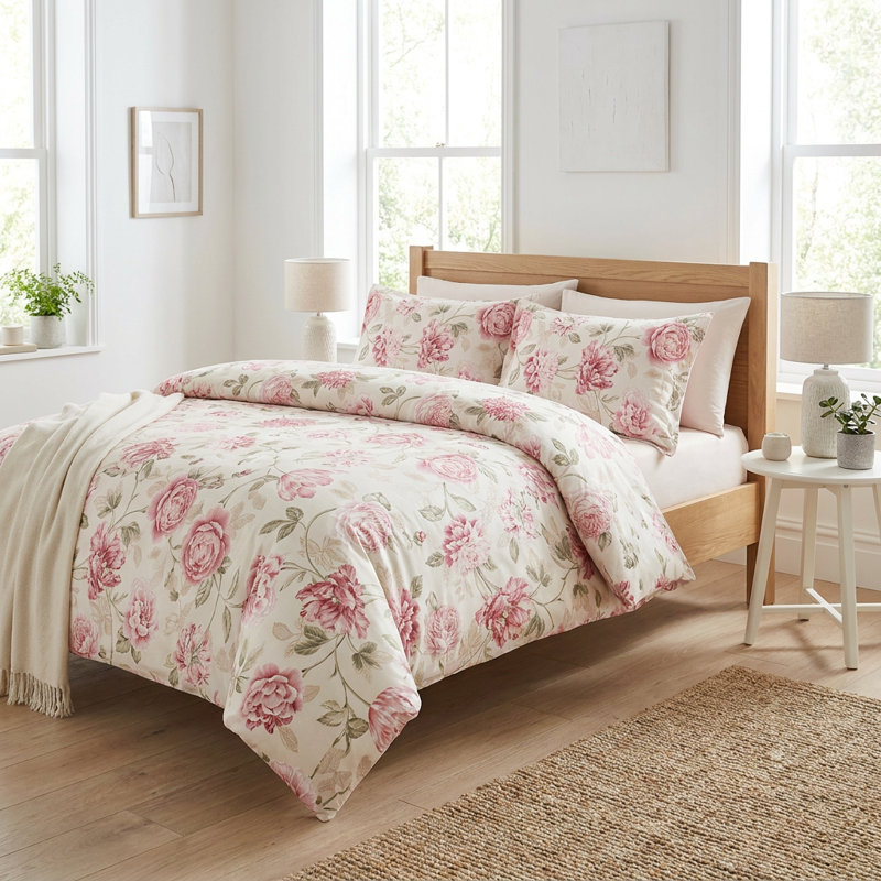 Ensemble de housse de couette en mélange de coton floral rose Care