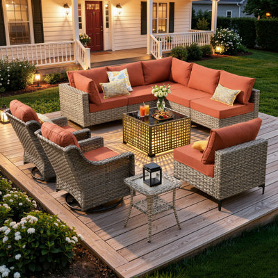 10- Piece Outdoor Patio Furniture Set, All - Weather Wicker Swivel Chairs with Thick Padded Cushions, Sectional Sofa, Coffee Table & Side Table for Garden, Backyard & Patio