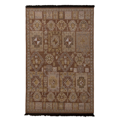Rug & Kilim's Burano Kuba Geometric Beige Brown And Gold Wool Custom Rug