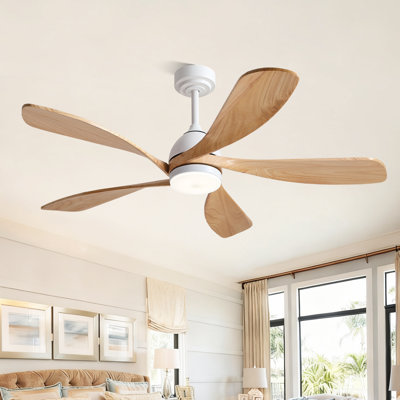 52'' 5-Solid Wood Blades Modern Ceiling Fan with LED Light and Remote Control,6 Speeds/DC motor