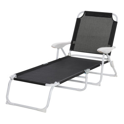 Outdoor Sun Chair - Folding Chaise Lounge With 4 Reclining Back, , Metal Frame, Mesh Fabric In Black For Patio, Yard Use Patio Beach,
